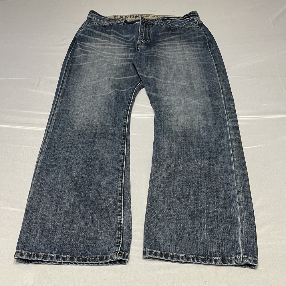 Y2K Express Loose Bootcut Jeans Mens Size 34x30 Blue Dark Wash denim Baggy